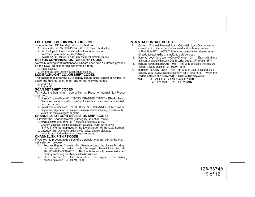 Audiovox SRSIR-001, SRSIR-001FM, SRSIR-001FMR manual To enable the LCD backlight dimming feature, Nel selection process 