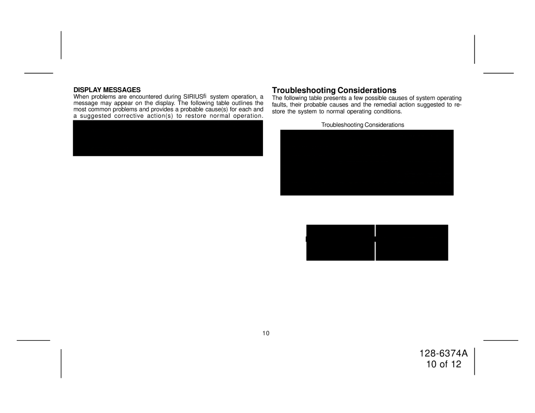 Audiovox SRSIR-001FM, SRSIR-001FMR manual Troubleshooting Considerations, Display Messages 