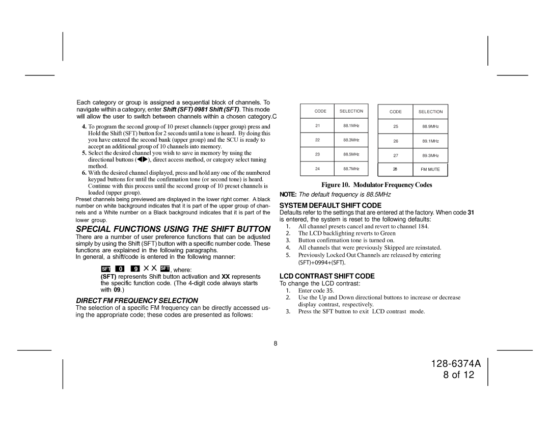 Audiovox SRSIR-001FM, SRSIR-001FMR Special Functions Using the Shift Button, Direct FM Frequency Selection, SFT+0994+SFT 