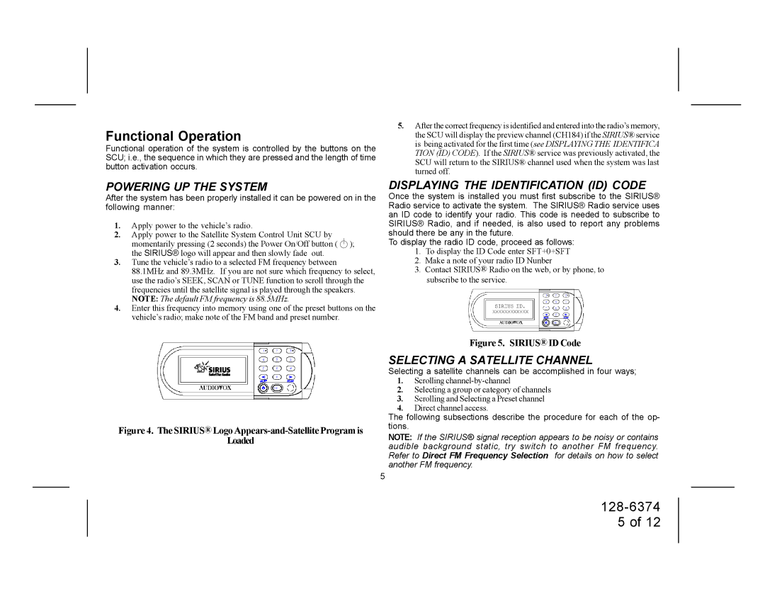 Audiovox SRSIR-001FM manual Powering UP the System, Displaying the Identification ID Code, Selecting a Satellite Channel 