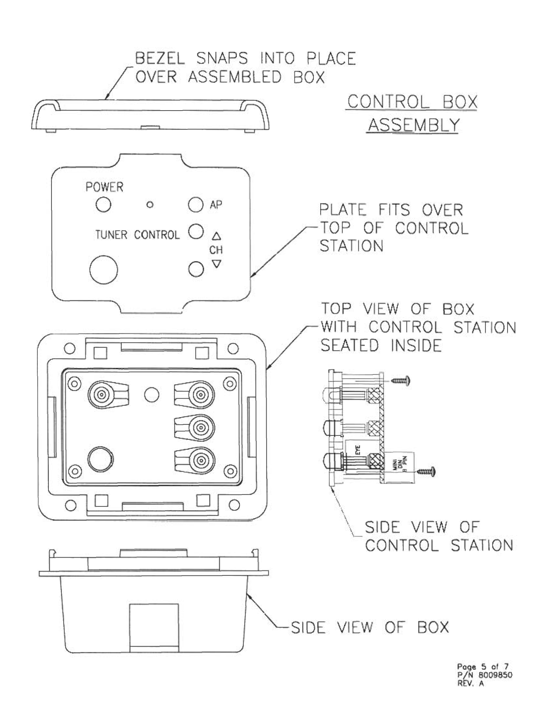 Audiovox TBX9850 manual Assembly, Side View Control 