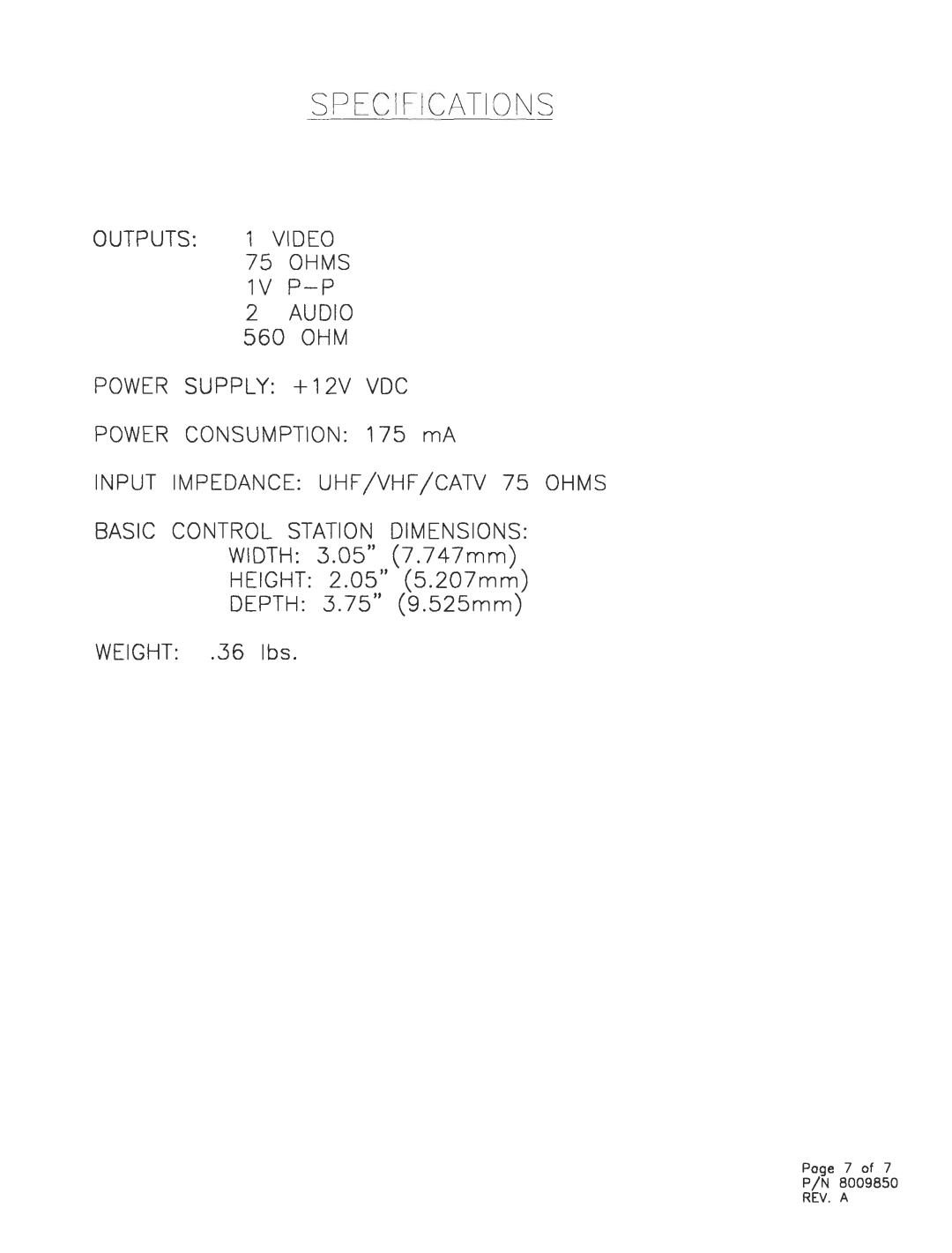 Audiovox TBX9850 manual Outputs 