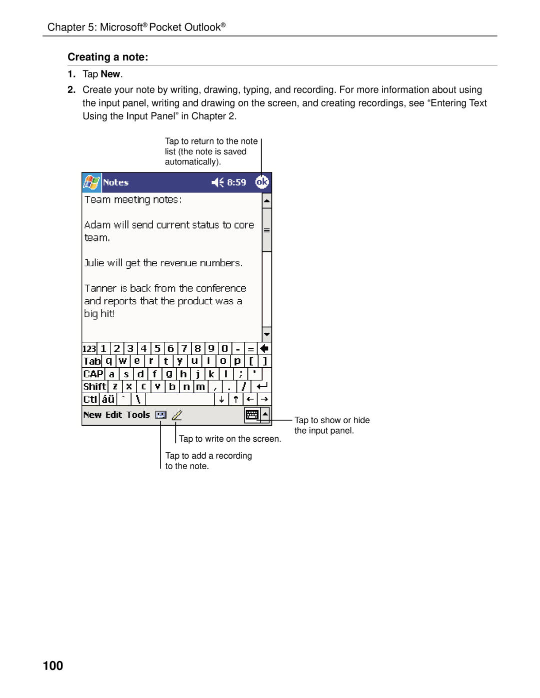 Audiovox Thero manual 100, Creating a note 