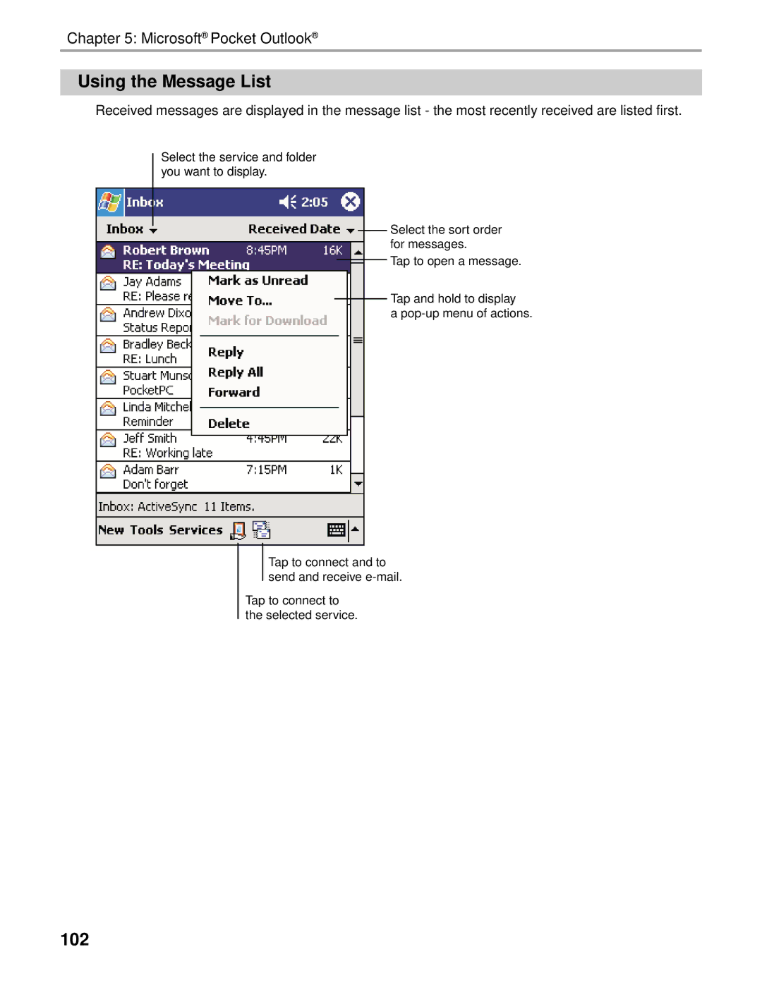 Audiovox Thero manual Using the Message List, 102 