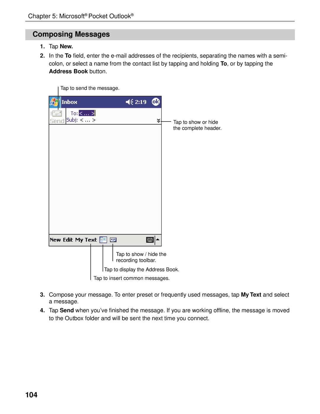 Audiovox Thero manual Composing Messages, 104 