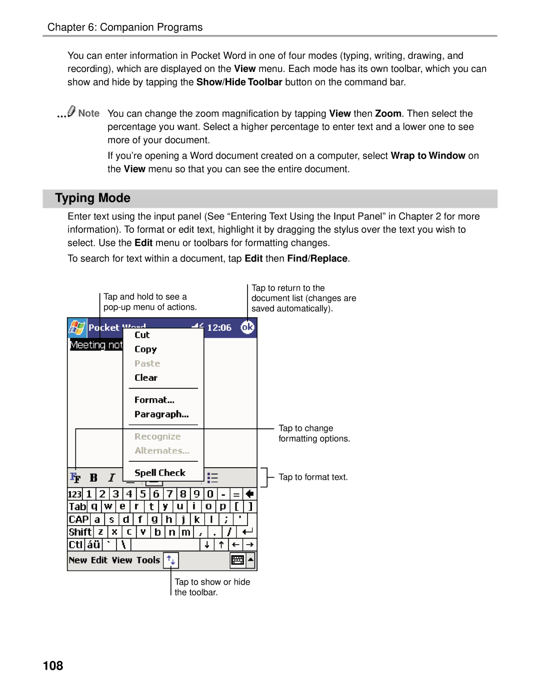 Audiovox Thero manual Typing Mode, 108 