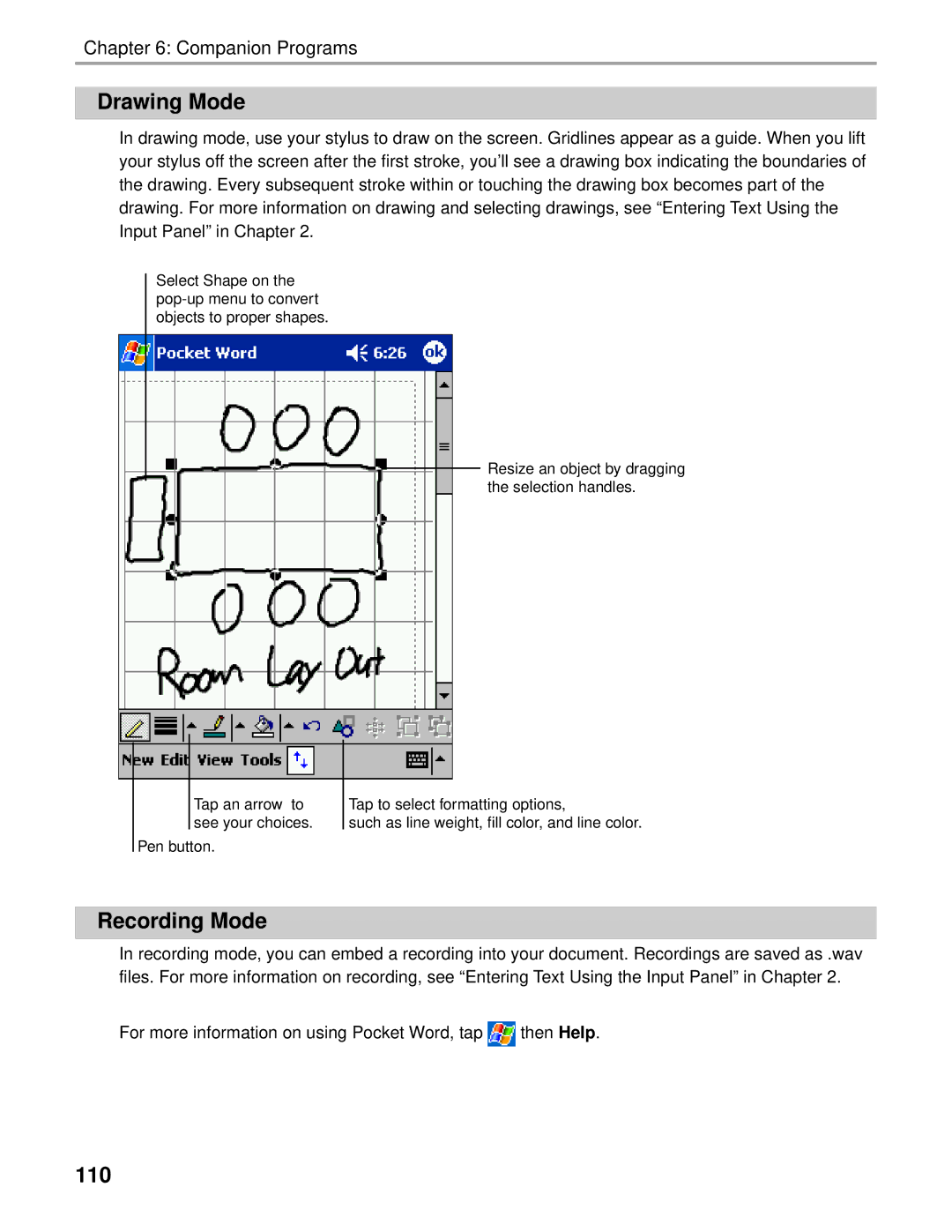 Audiovox Thero manual Drawing Mode, Recording Mode, 110 