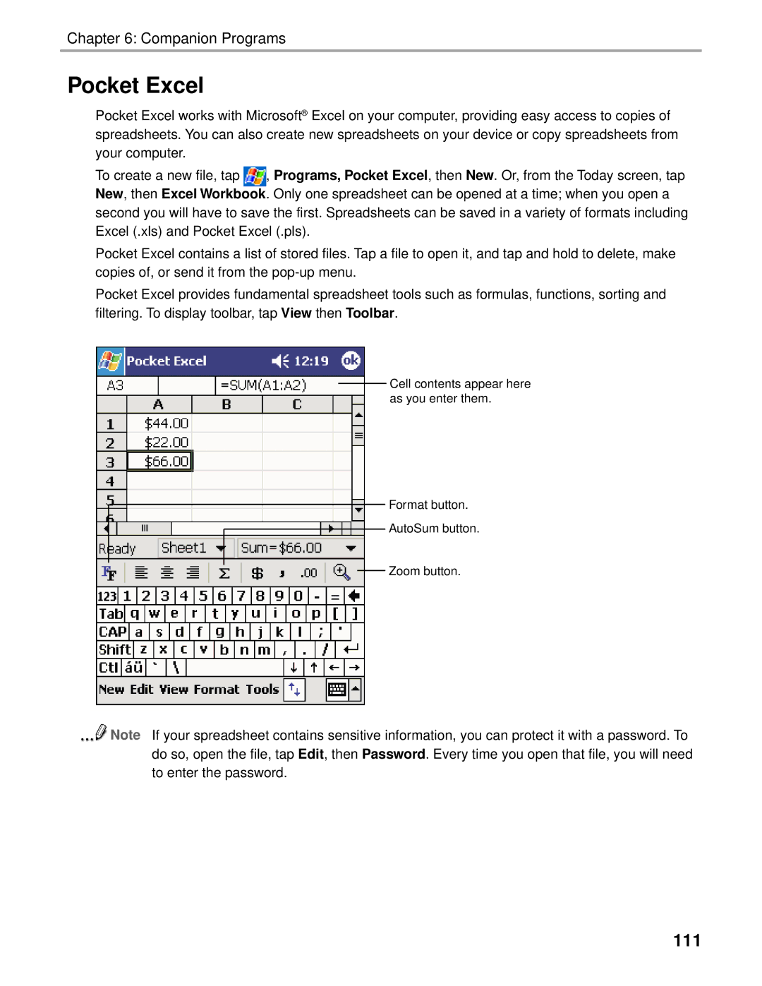 Audiovox Thero manual Pocket Excel, 111 