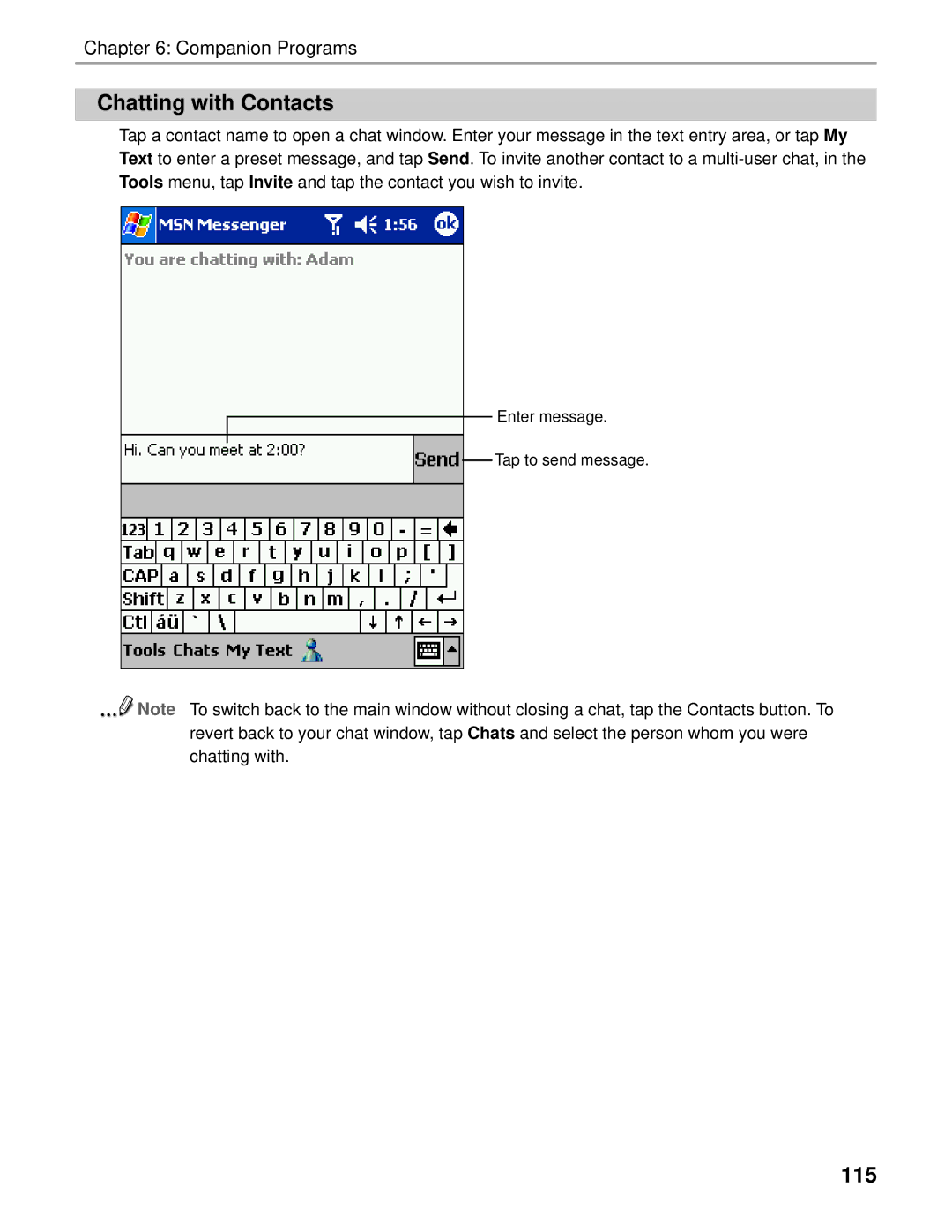 Audiovox Thero manual Chatting with Contacts, 115 