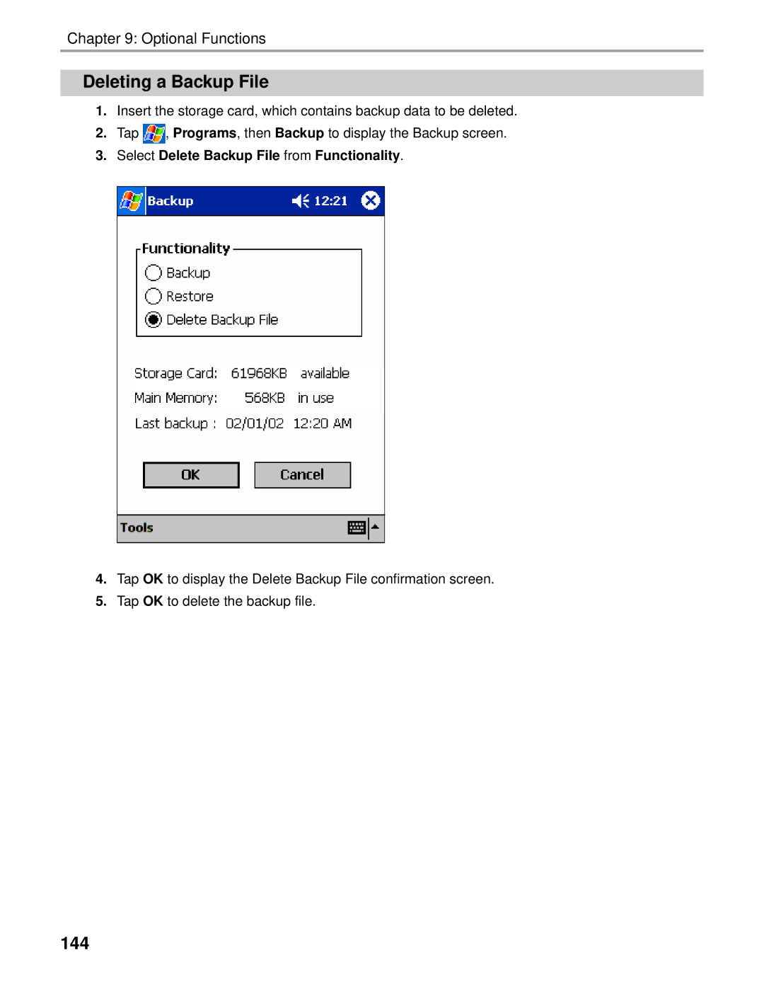 Audiovox Thero manual Deleting a Backup File, 144 