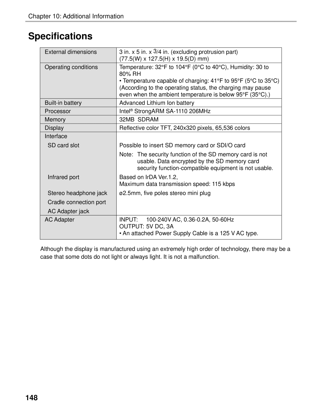 Audiovox Thero manual Specifications, 148 