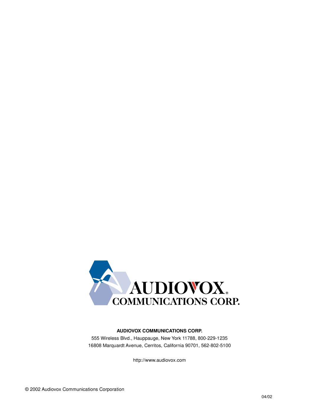 Audiovox Thero manual Audiovox Communications Corp 