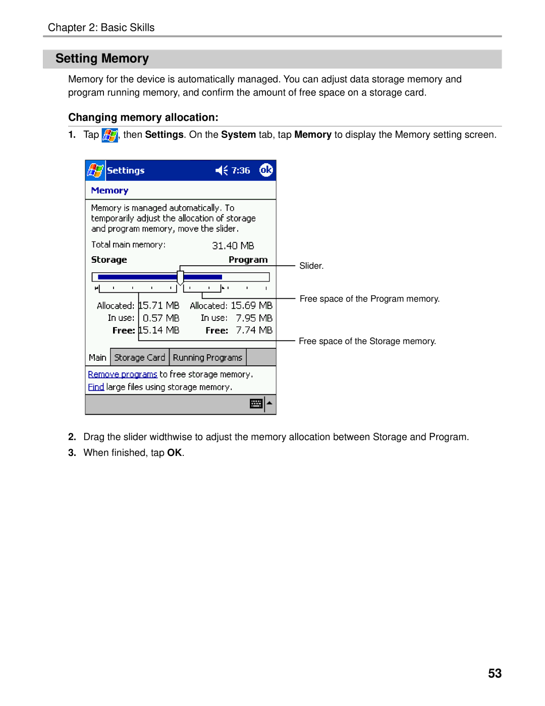 Audiovox Thero manual Setting Memory, Changing memory allocation 