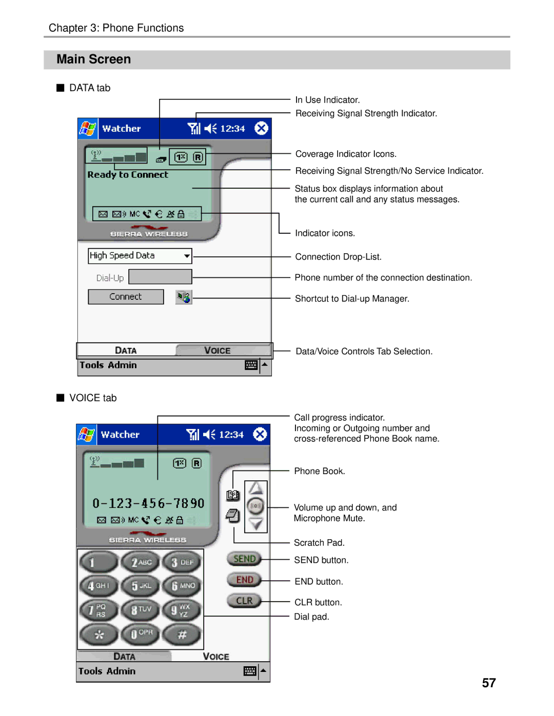 Audiovox Thero manual Main Screen, Data tab 