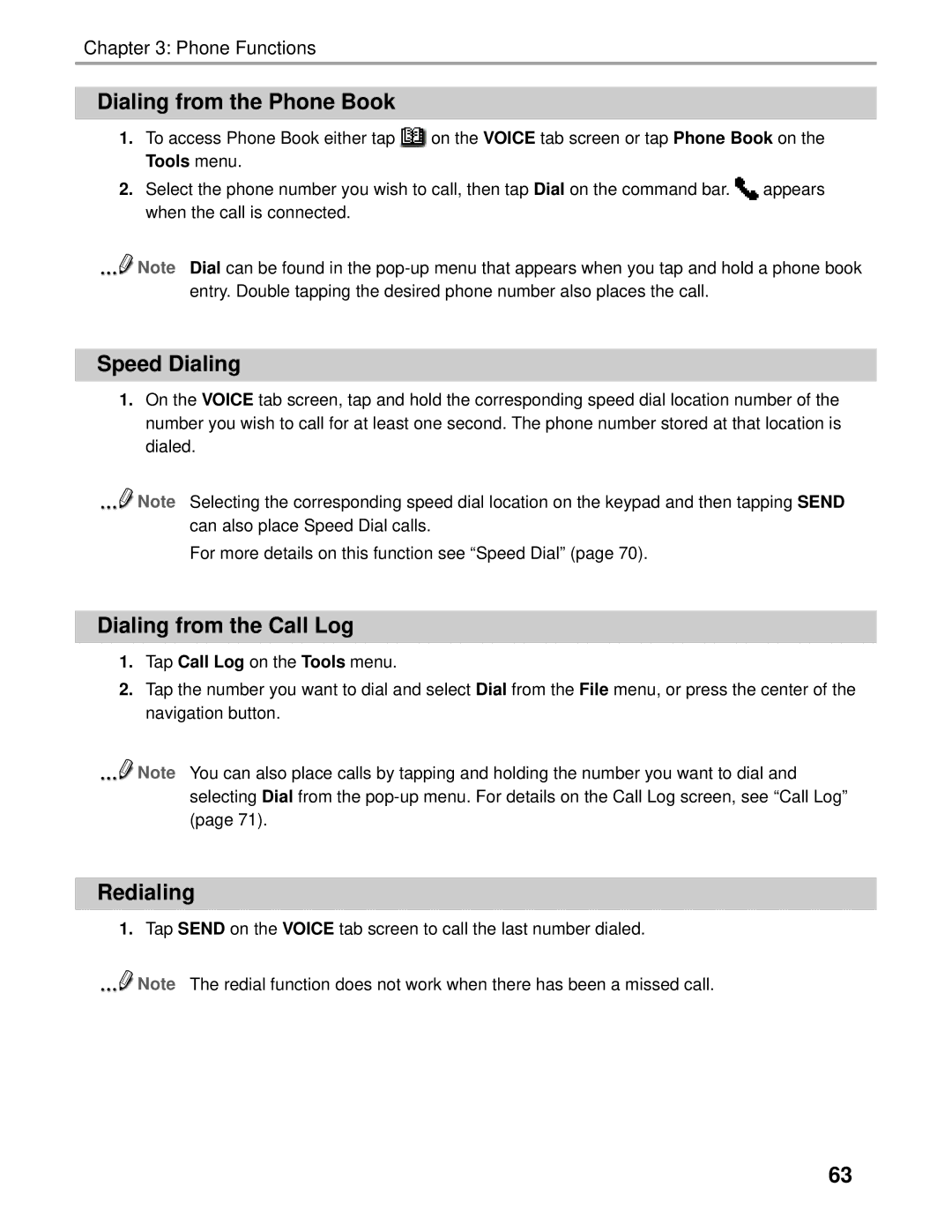 Audiovox Thero manual Dialing from the Phone Book, Speed Dialing, Dialing from the Call Log, Redialing 