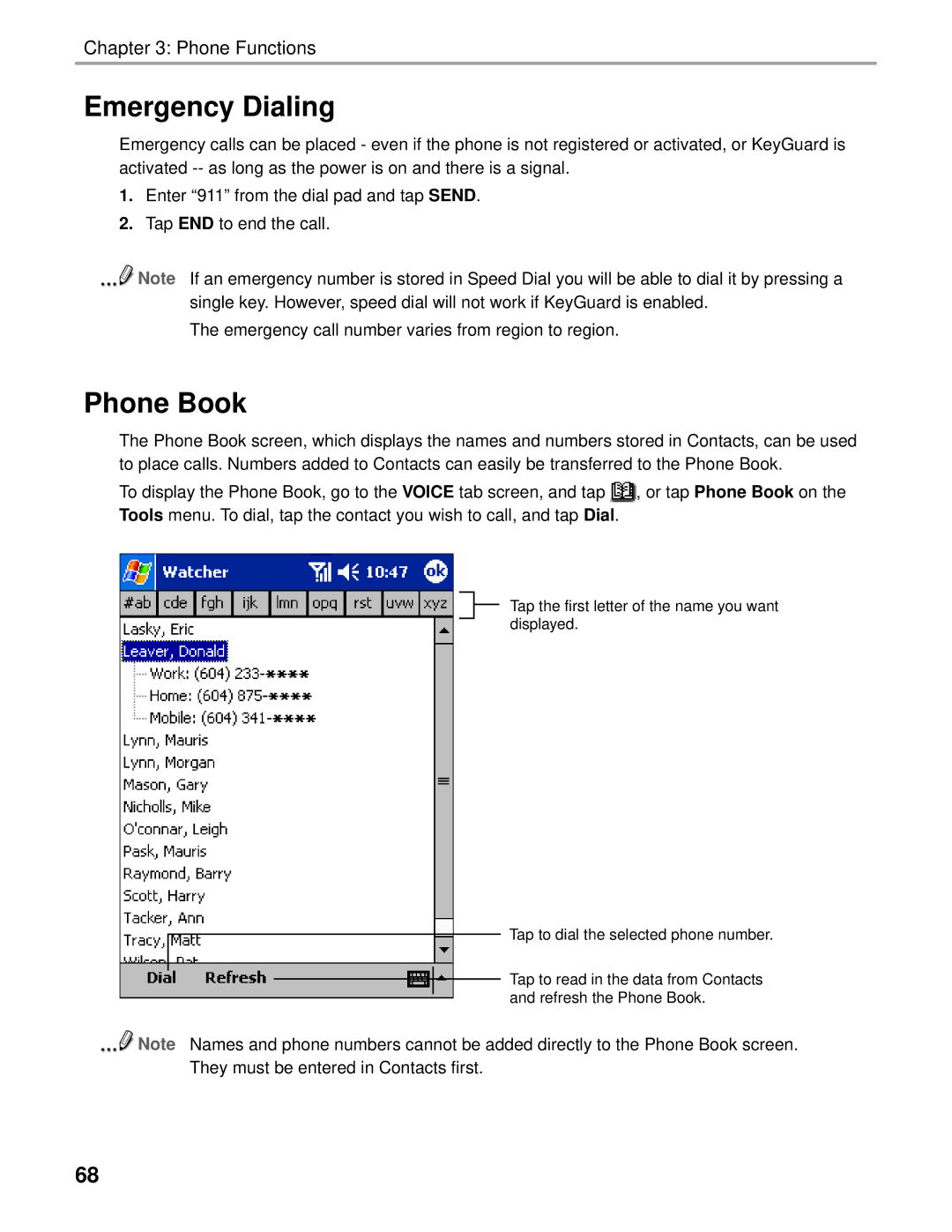 Audiovox Thero manual Emergency Dialing, Phone Book 