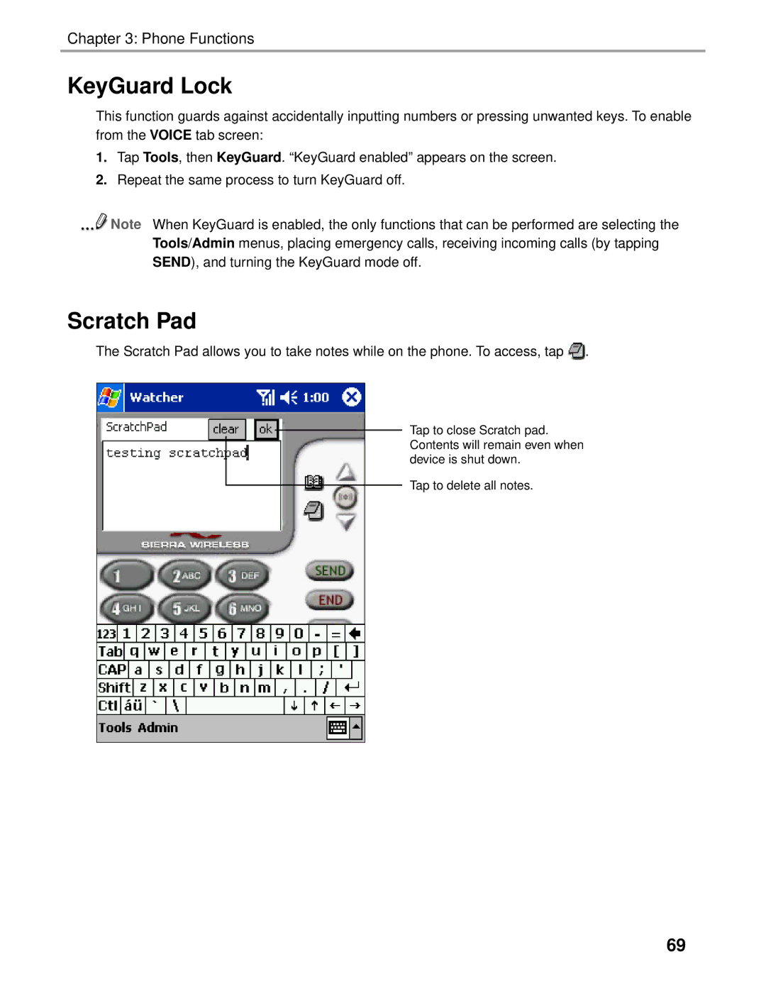 Audiovox Thero manual KeyGuard Lock, Scratch Pad 