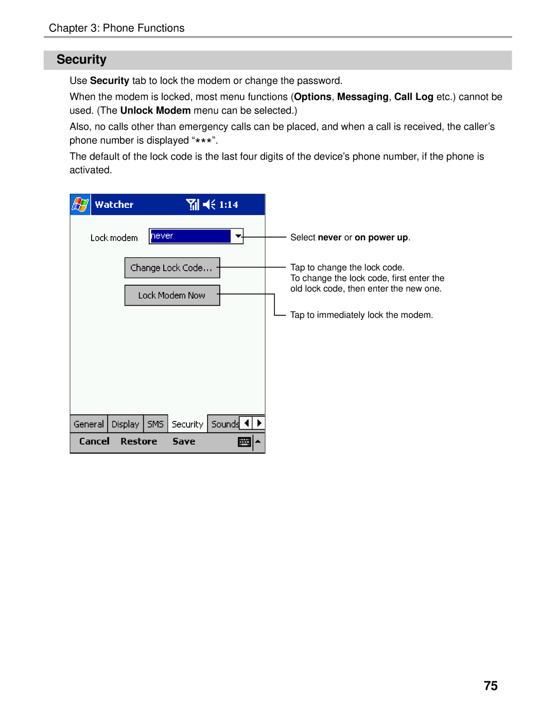 Audiovox Thero manual Security, Select never or on power up 