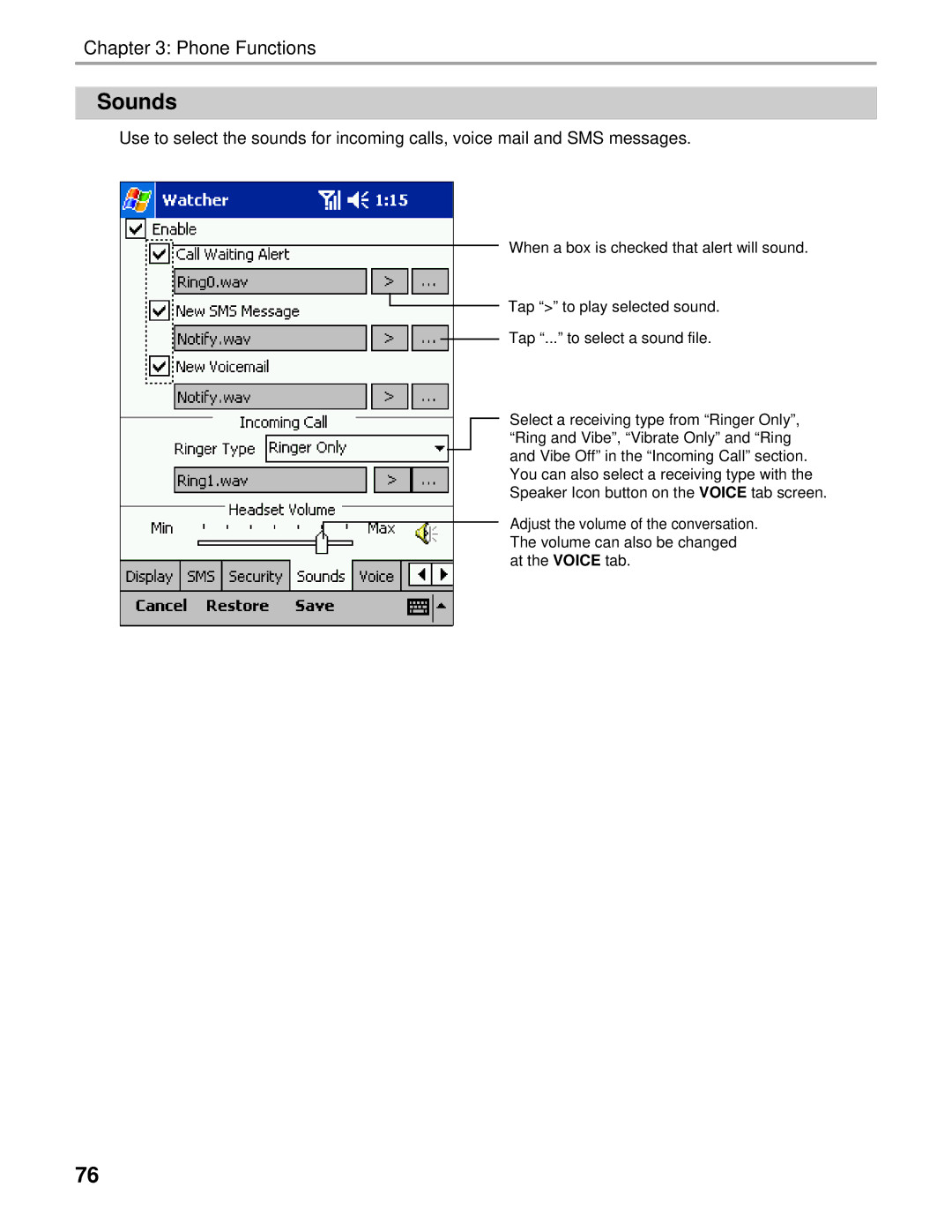 Audiovox Thero manual Sounds 