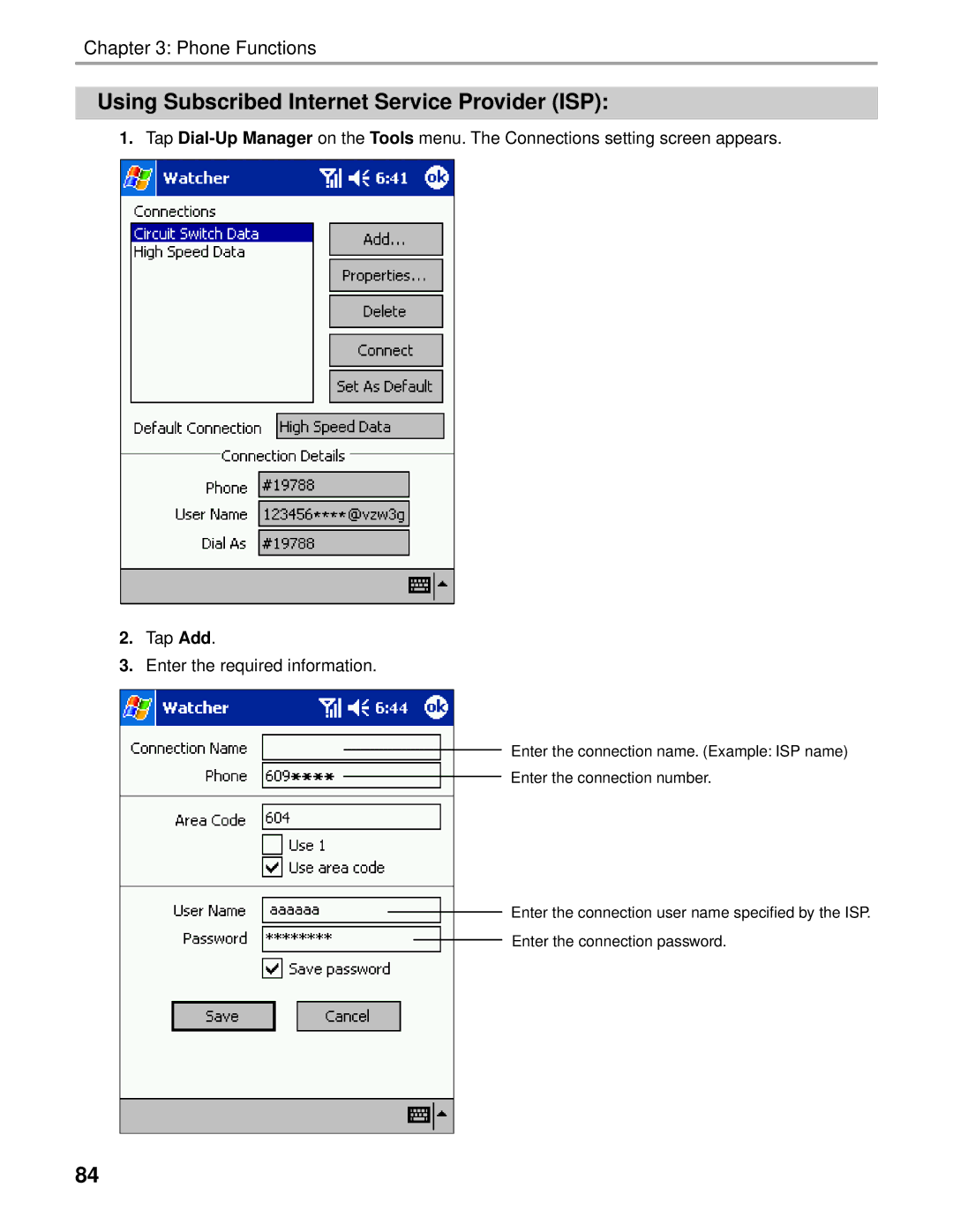 Audiovox Thero manual Using Subscribed Internet Service Provider ISP 