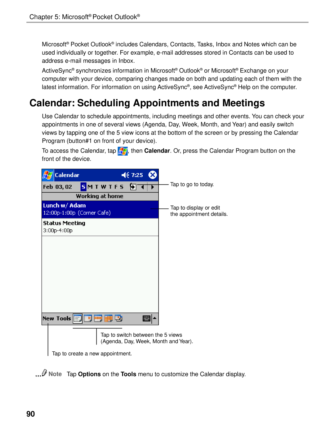 Audiovox Thero manual Calendar Scheduling Appointments and Meetings, Microsoft Pocket Outlook 