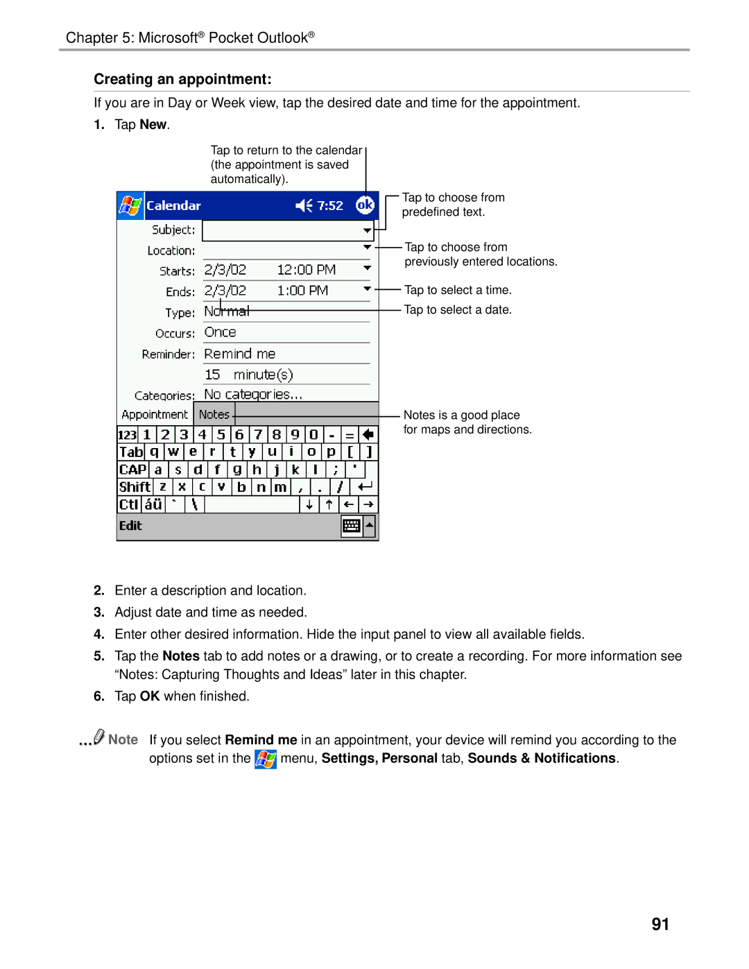 Audiovox Thero manual Creating an appointment 