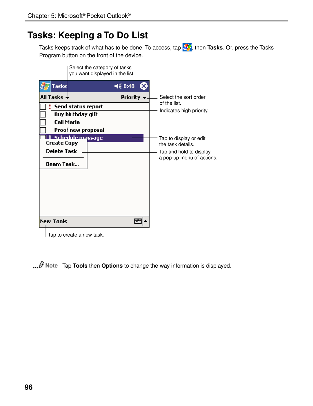 Audiovox Thero manual Tasks Keeping a To Do List 