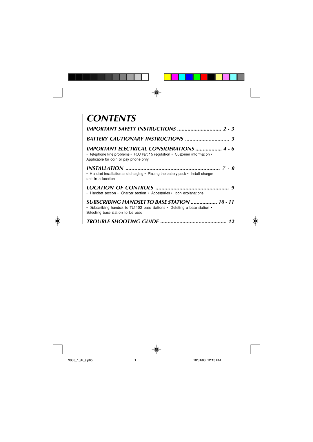 Audiovox TL1102, 4GHz owner manual Contents 