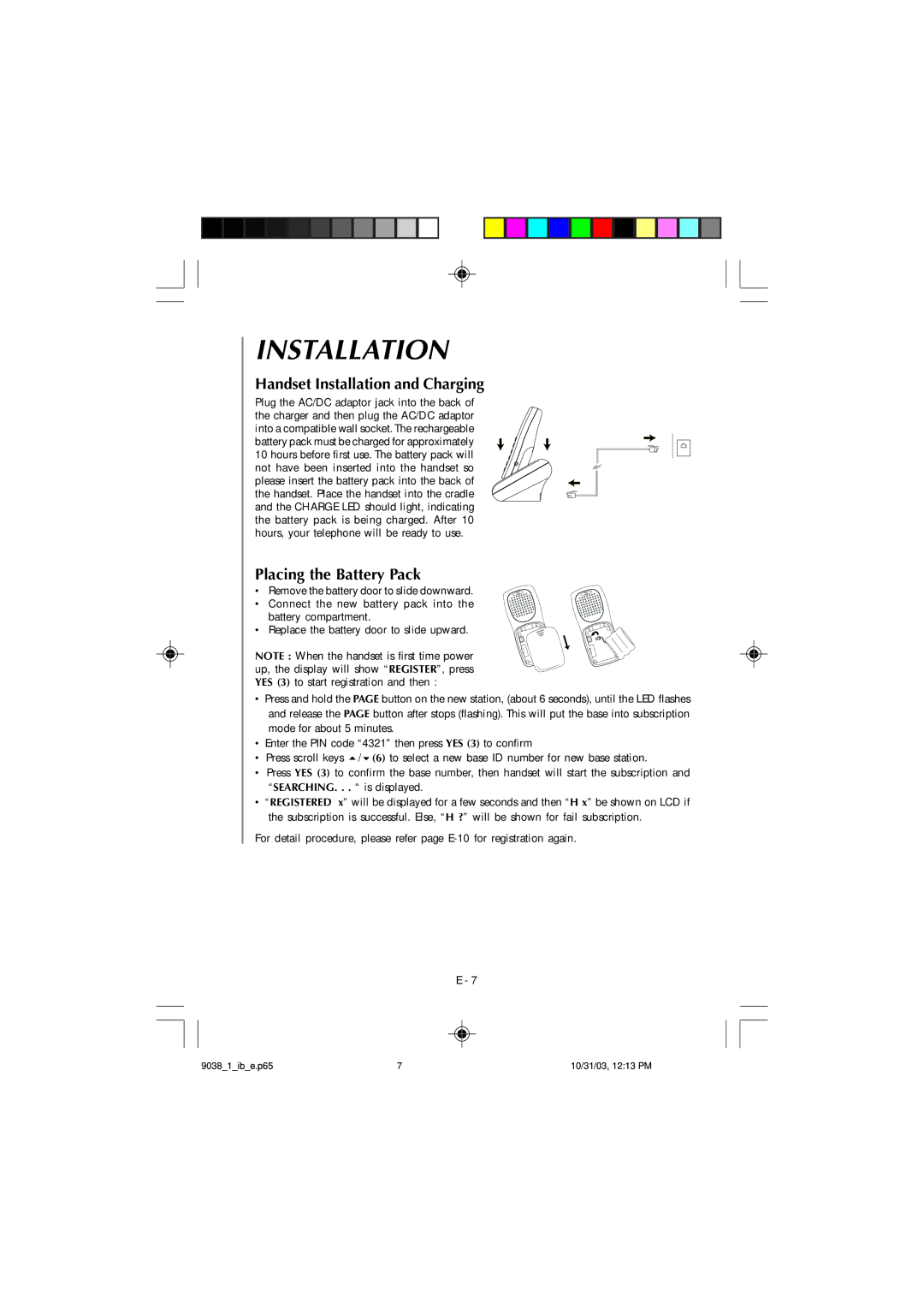 Audiovox TL1102, 4GHz owner manual Handset Installation and Charging 