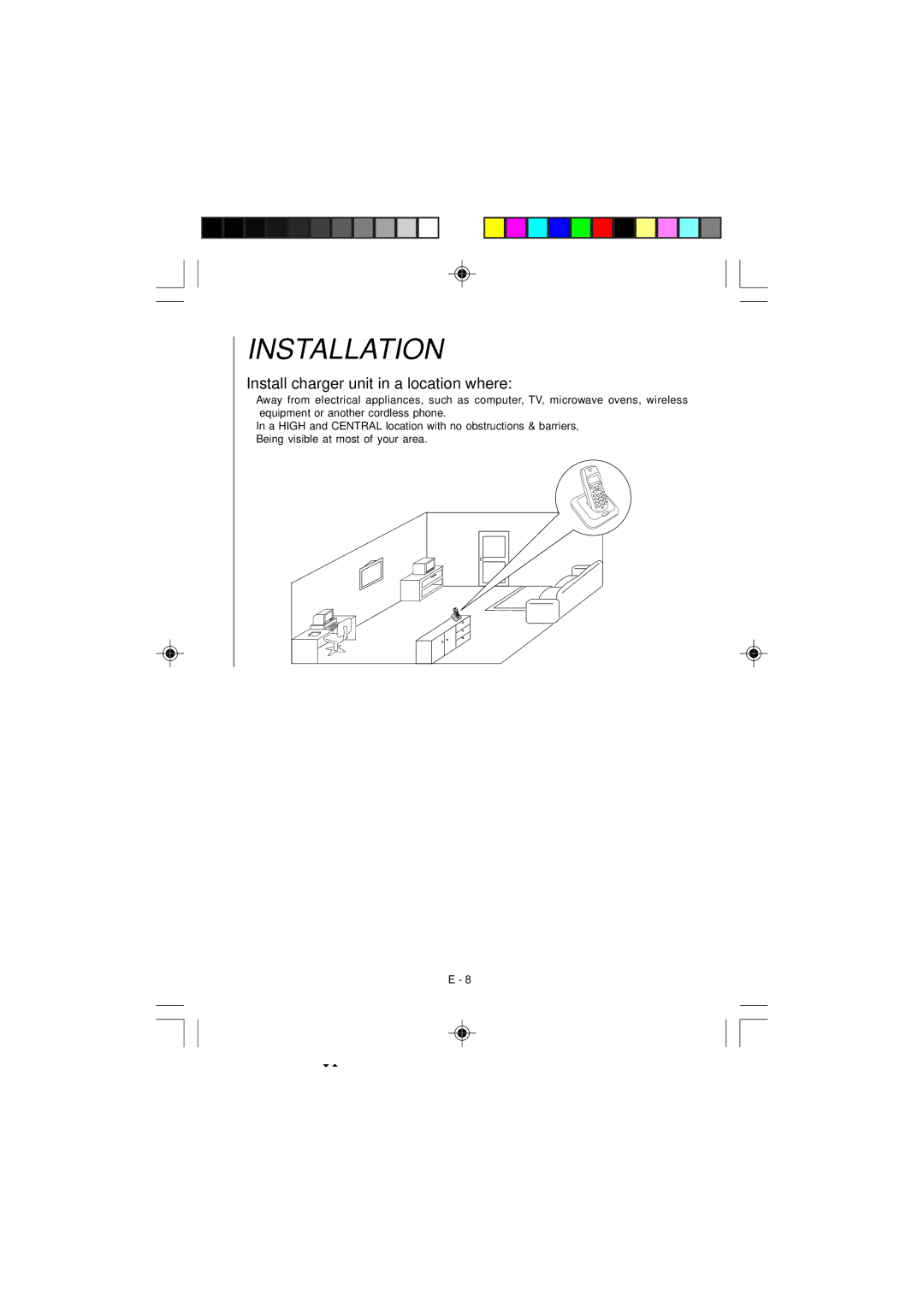 Audiovox 4GHz, TL1102 owner manual Install charger unit in a location where 