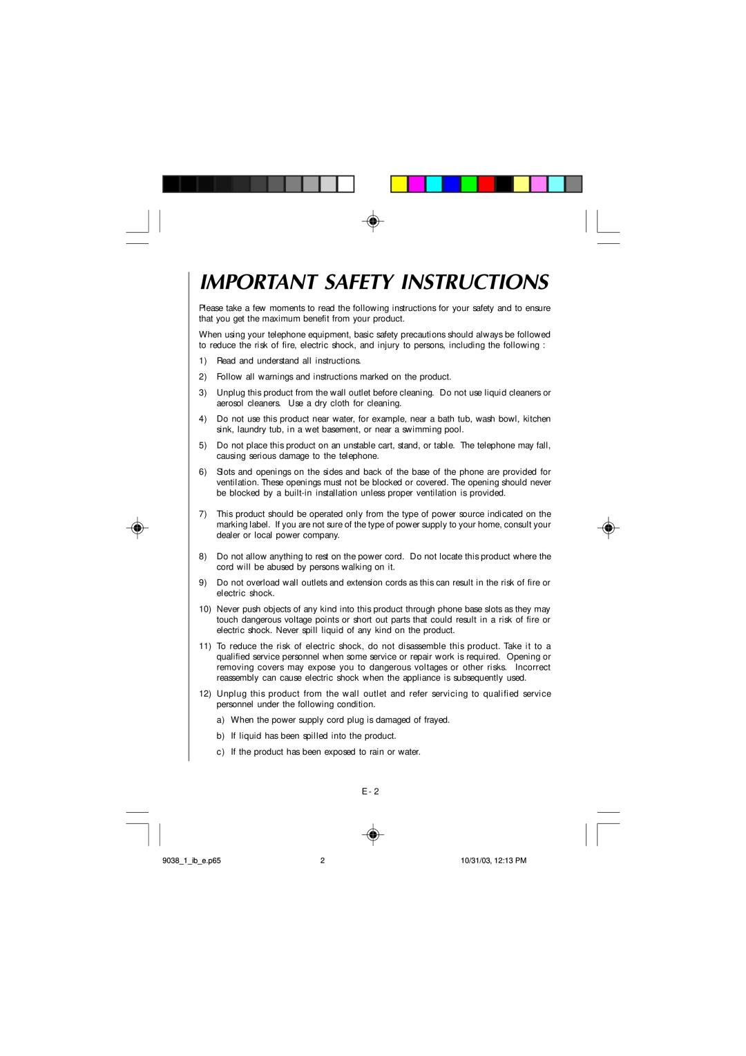 Audiovox 4GHz, TL1102 owner manual Important Safety Instructions 