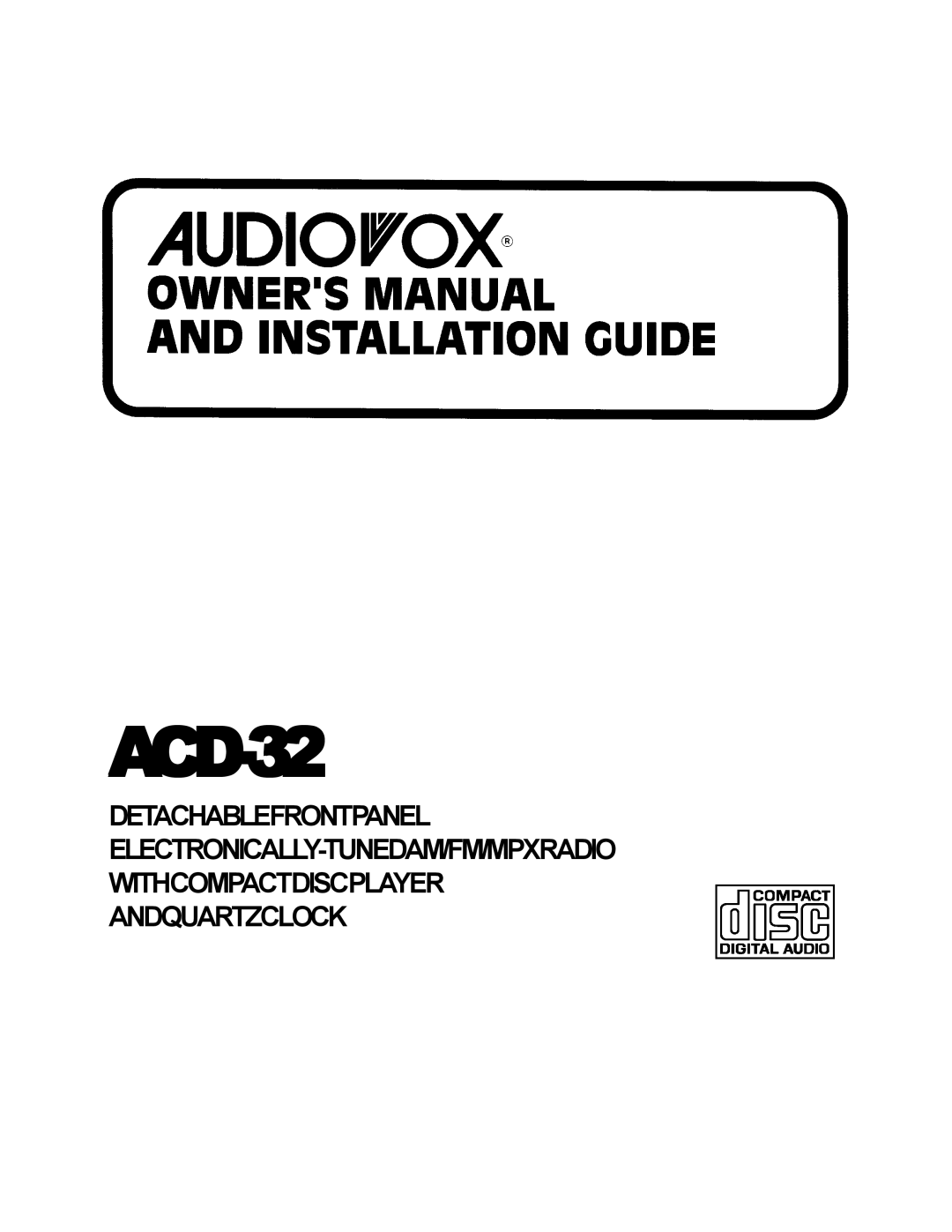 Audiovox TRY32 manual ACD-32 