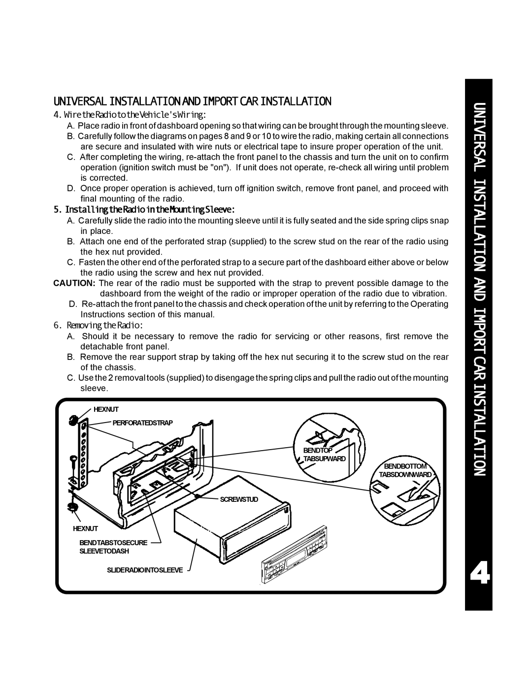 Audiovox TRY32 manual Universal Installation and Importcarinstallation 