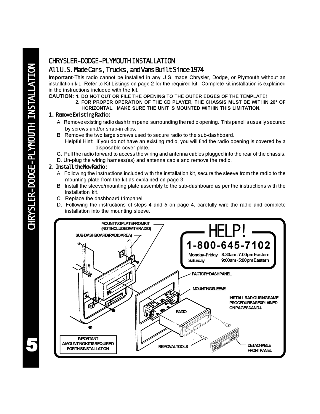 Audiovox TRY32 manual CHRYSLER-DODGE-PLYMOUTH Installation, Chrysler-Dodge-Plymouthinstallation 