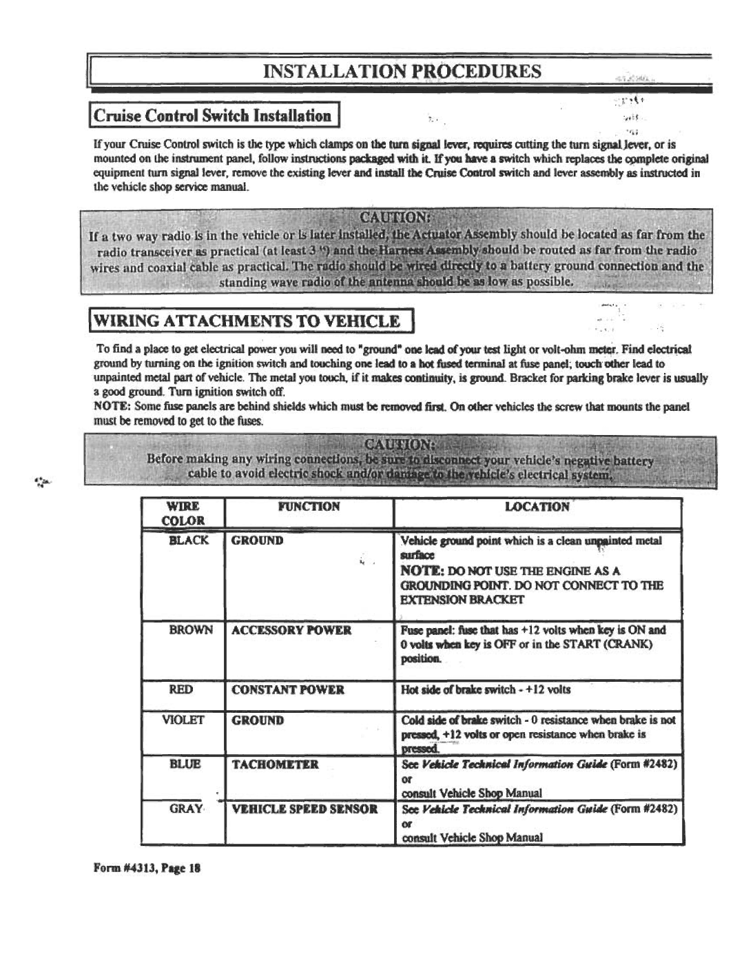 Audiovox TV Cables manual Red, Blue Tachometer, Form #4313,Page18 