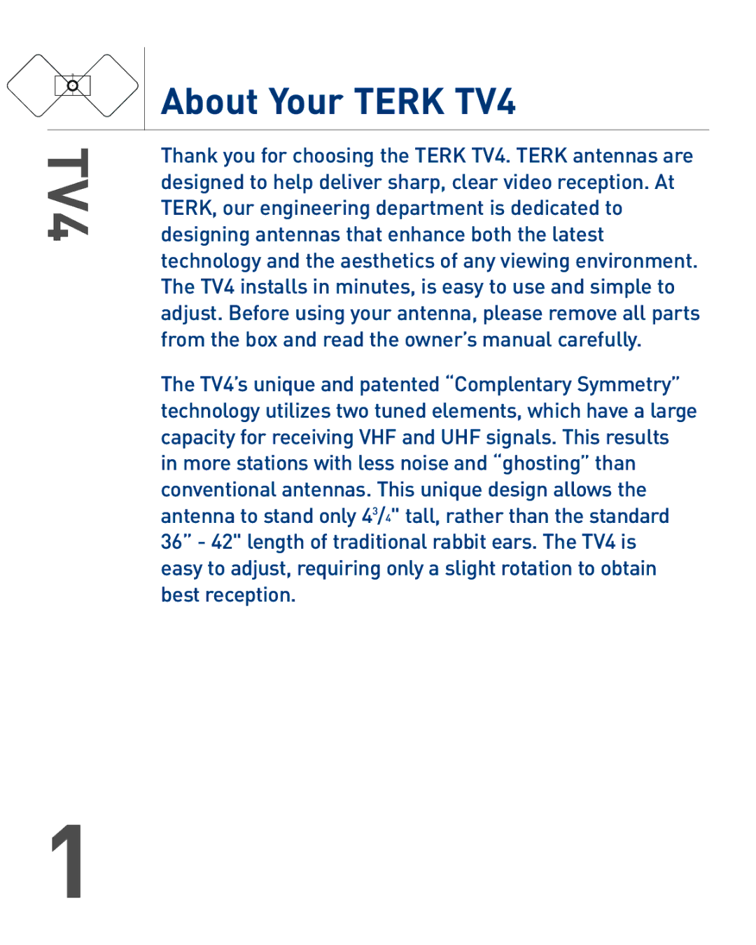 Audiovox owner manual About Your Terk TV4 