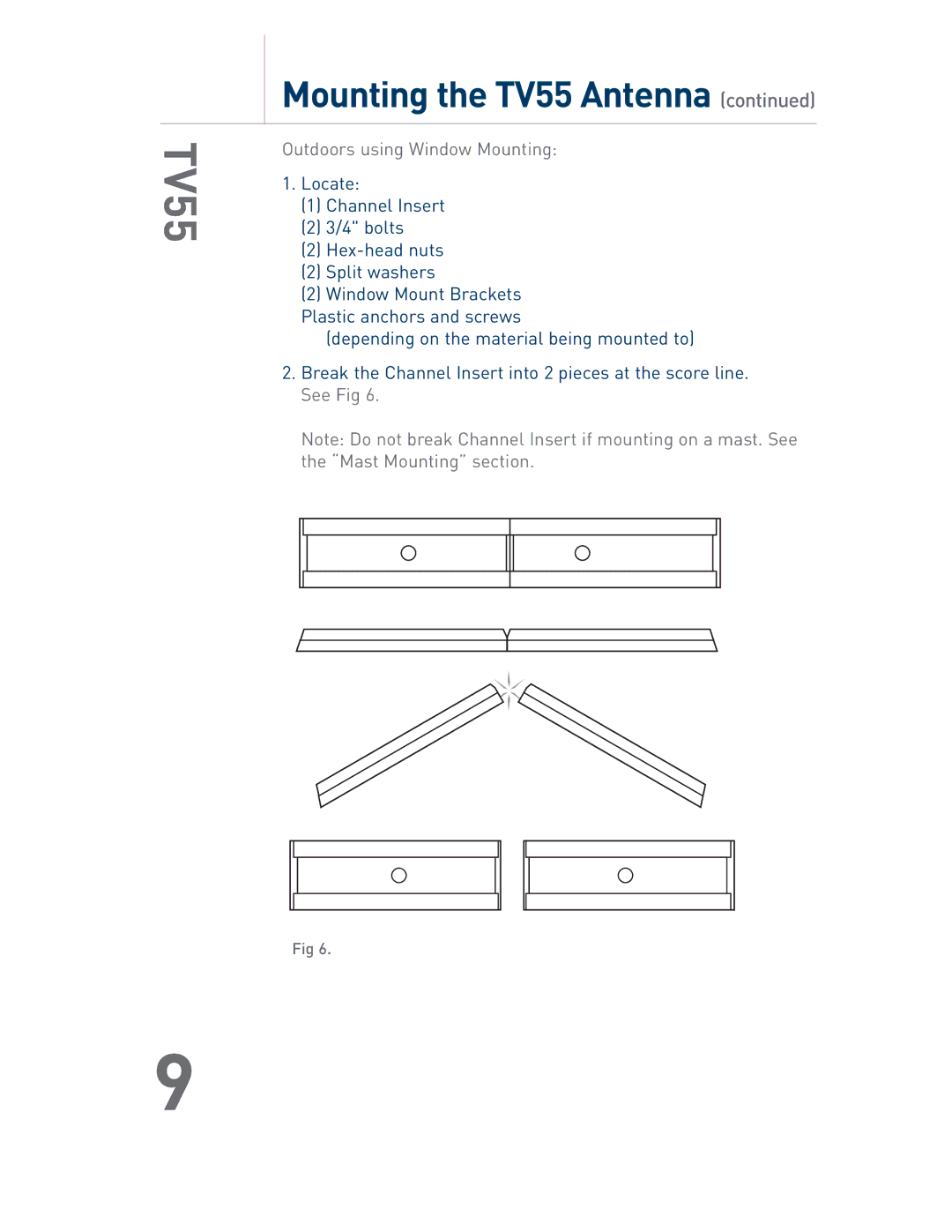 Audiovox TV55 owner manual Outdoors using Window Mounting 