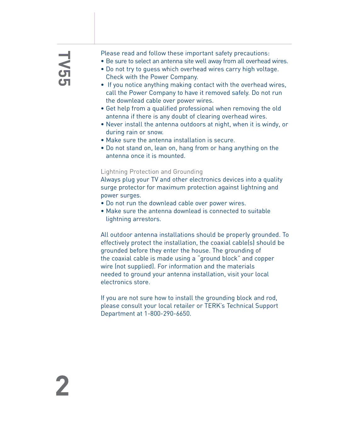 Audiovox TV55 owner manual Lightning Protection and Grounding 