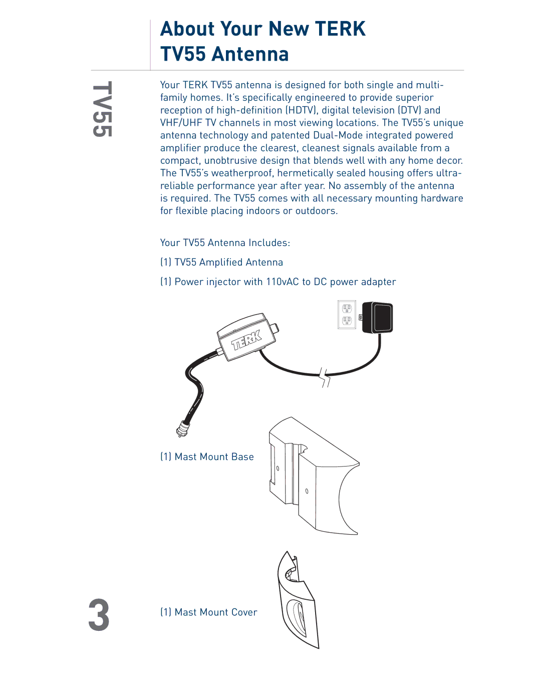 Audiovox owner manual About Your New Terk TV55 Antenna 