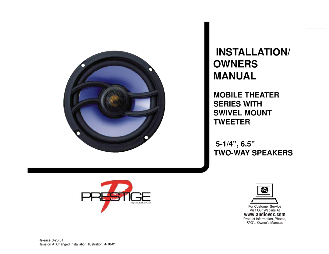 Audiovox TWO-WAY SPEAKERS, Two-Way Speaker owner manual Release Revision a Changed installation illustration 