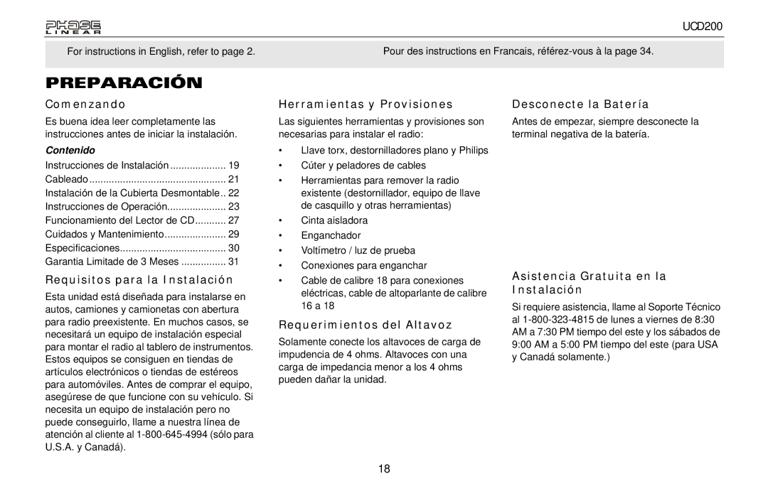 Audiovox UCD200 owner manual Preparación 