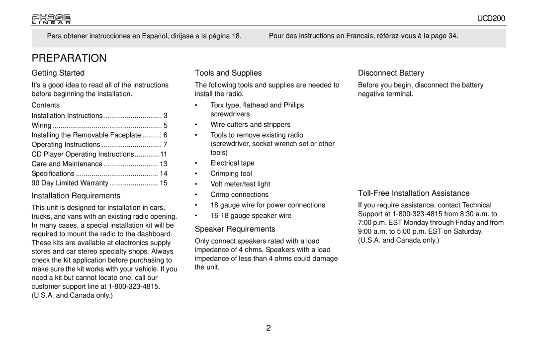 Audiovox UCD200 owner manual Preparation 