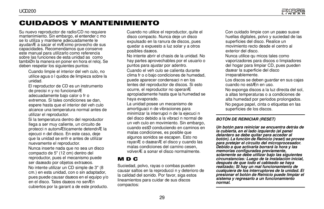 Audiovox UCD200 owner manual Cuidados Y Mantenimiento, Manipulando Discos Compactos 