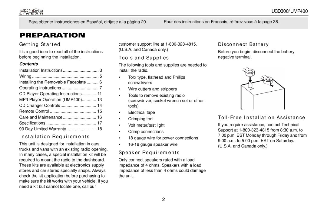 Audiovox UCD300, UMP400 owner manual Preparation 