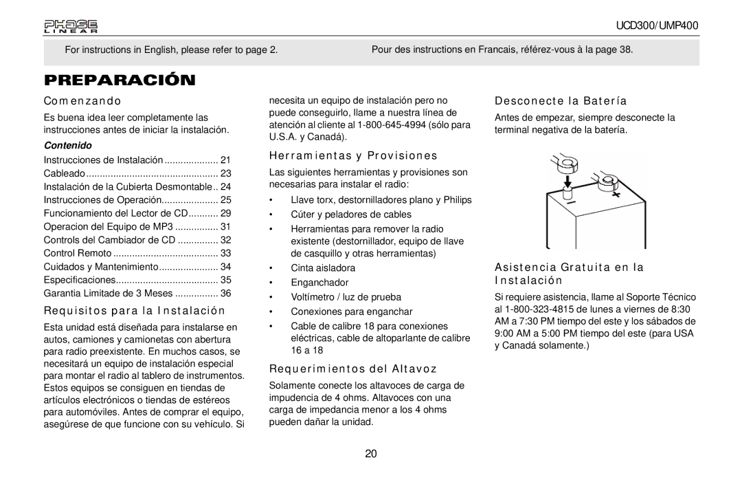 Audiovox UCD300, UMP400 owner manual Preparación 