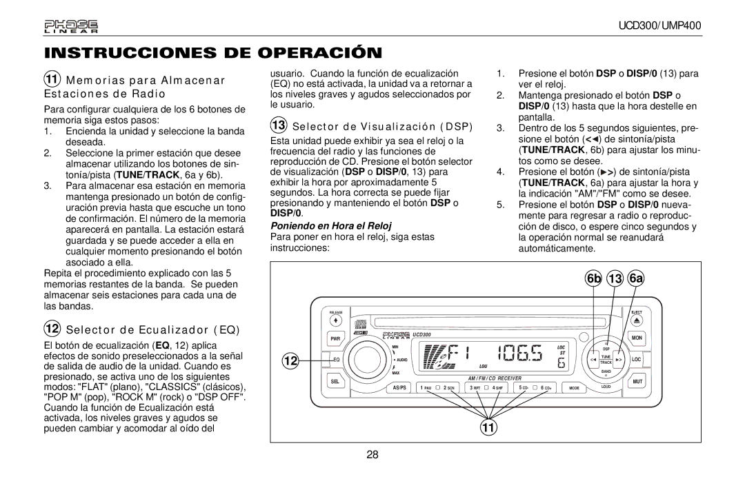 Audiovox UCD300 Memorias para Almacenar Estaciones de Radio, Selector de Ecualizador EQ, Selector de Visualización DSP 