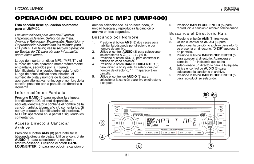 Audiovox Operación DEL Equipo DE MP3 UMP400, Buscando por Nombre, Buscando el Directorio Raíz, Información en Pantalla 