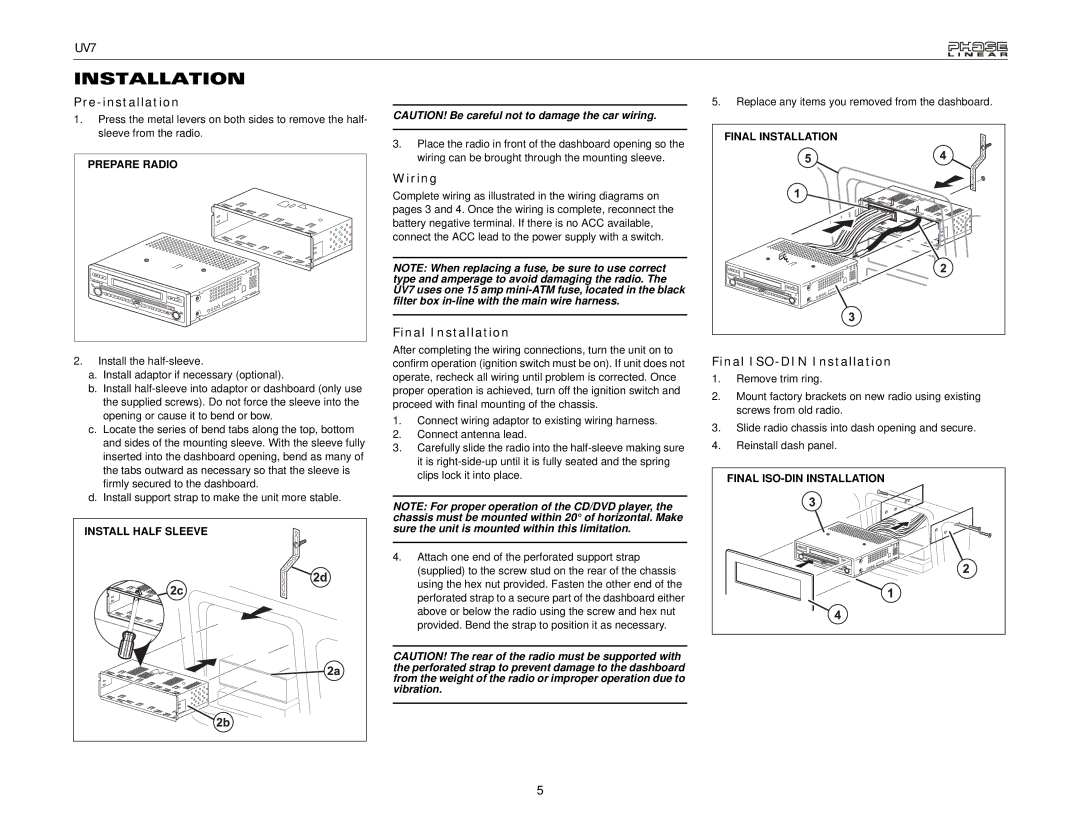 Audiovox UDV7 instruction manual Pre-installation, Wiring, Final Installation, Final ISO-DIN Installation 