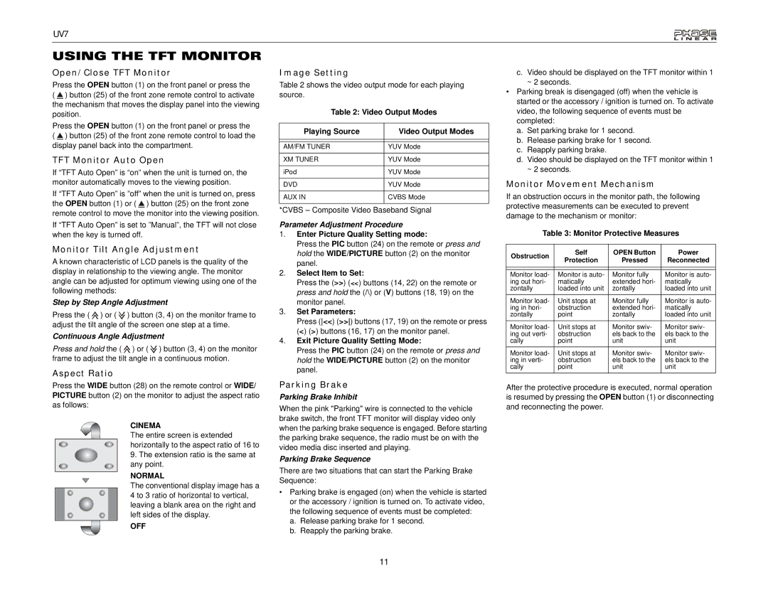 Audiovox UDV7 instruction manual Using the TFT Monitor 