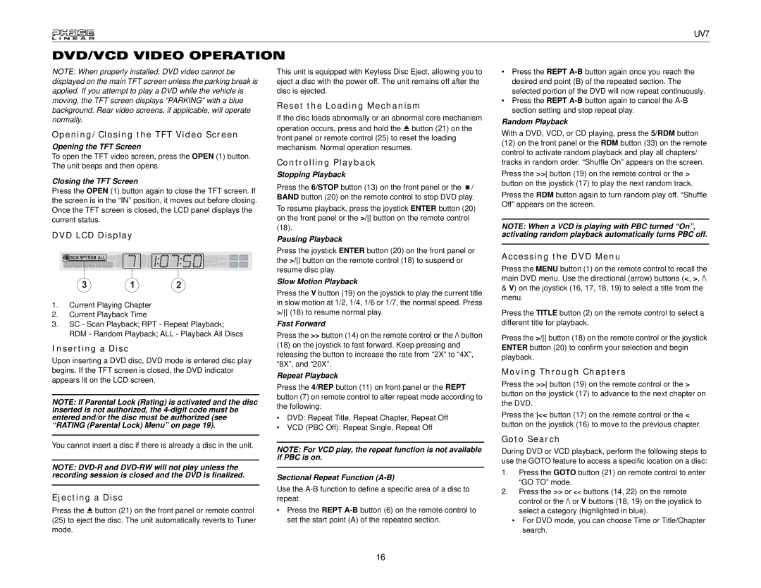 Audiovox UDV7 instruction manual DVD/VCD Video Operation 